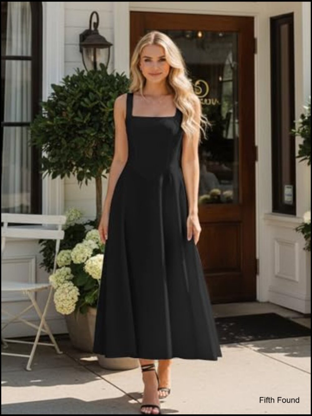 Women's Square Neck Sleeveless Maxi Dress - Flowy Ruffle Hem - Smocked Back - Picture 5 of 7